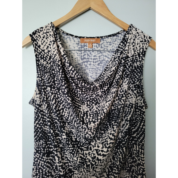 Ellen Tracey Women's Black Tan Sleeveless Drape Neck Top Size M - Picture 2 of 5